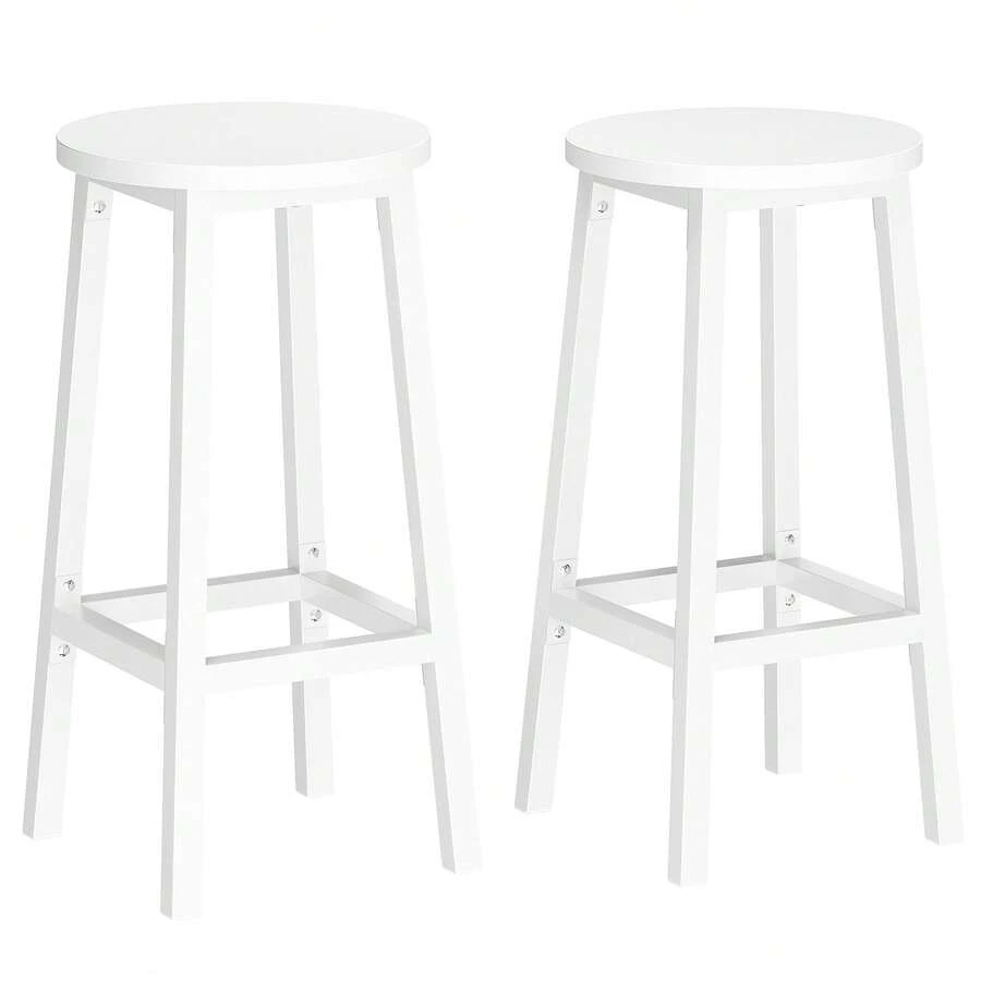 Bar Stool Set Of 2 Round Chair High Kitchen Seat Steel Frame Height 65 Cm Easy Assembly - White - View 1