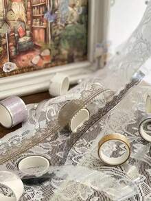 6 cuộn băng dính PET họa tiết ren, bộ băng dính trang trí hoa, băng dính trong suốt, thích hợp cho các dự án thủ công DIY, làm sổ lưu niệm, gói quà, nhật ký và nhiều hơn nữa. - Nhiều màu - Xem 5