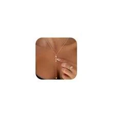 Luxval Lariat Gold Necklace For Women, Dainty Long Necklace 14k Gold Plated/Silver Y-Shaped Pendant Necklaces  Beaded Chain Drop Necklaces Jewelry For Women Gifts{"Color_name":"Gold-FourCZYNecklace"} - 金-FourCZY項鍊 - 查看 1
