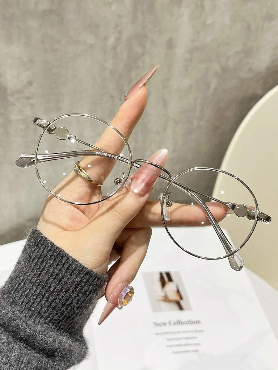 1 Pair Lightweight Retro Silver Round Metal Clear Lens Glasses, Suitable For Daily, Work, Reading, Transparent Eyewear Accessories For Women And Men