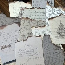 30pcs/Pack Vintage English Phrase Handwritten Burned Craft Asymmetrical Edge Scrapbooking Paper, Retro Music Notes, Letters, Butterflies, Distressed Diary & Journal Decorative DIY Background Material
