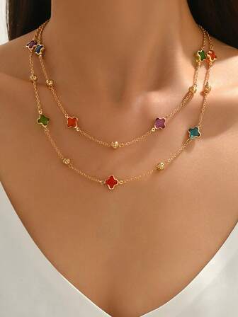 1pc Sexy Fashion Bohemian Multi-Color Corn Chain Necklace, New Added Faux Pearl Heart Pendant Necklace, Multi-Heart Double Layer Necklace, Multi-Color Resin Block With CCB Gold Chain Necklace, 4-Leaf & 5-Leaf Clover Shaped Silver Chain Necklace, Imitation Turquoise Bead & Glass Bead 3-Layer Necklace, Rhinestone Decorated Gold Chain Double Layer Necklace, Minimalist Luxury Suitable For Any Outfit, Ideal Gift For Women On Valentine's Day, Thanksgiving, Friendship Day