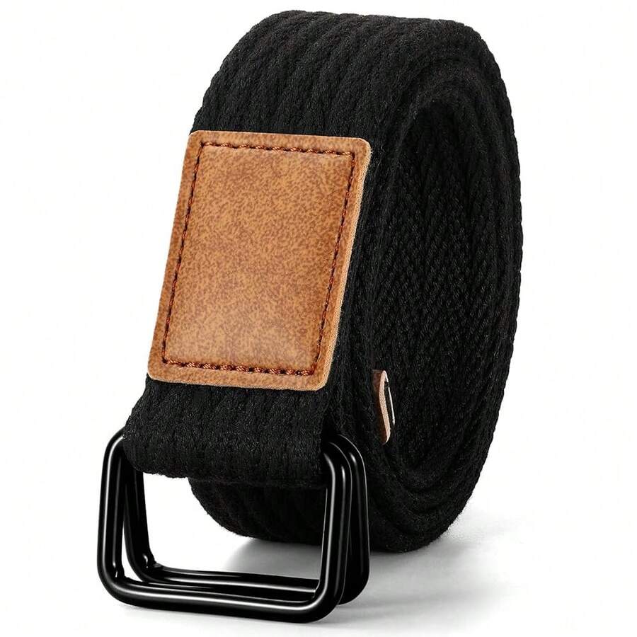 JASGOOD Men Canvas Double Ring Belt Plus Size Men Cloth Casual Belt For Jeans Pants{"Color_name":"Black(Canvas)","Size_name":"FitsWaistSize28\"-32\""} - Multicolor12 - 查看 1