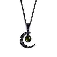 Rrdaily Gothic Moon Crystal Necklace Punk Style Moon Pendant Necklaces Vintage Black Crescent Necklace Dark Gothic Necklaces Costume Jewelry New Year Jewelry For Women{Inchcolor_nameinch:InchGreeninch} - 綠色 - 查看 1