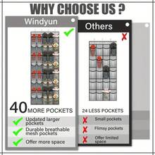 40 Pockets Large Over The Door Hanging Storage Rack - Gray Mesh With Non-Slip Hooks For Shoes, Travel Essentials, Cruise Packing, Dorm Room Organization, Utility Closet And Laundry Space, Easy Access Door Organizer, Lightweight Durable Mesh, Space-Saving Hanging Shelf For Small Apartments, Perfect For Entryways, Mudrooms, Bathrooms; Keeps Shoes, Accessories, And Cleaning Supplies Upright; Easy Installation With Included Hangers; Durable Mesh Construction For Everyday Use - Dark Grey - View 8