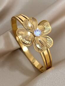 1 Pc Large Hollow Flower Bangle Bracelets For Women Stackable Stainless Steel Cuff Bracelet Daily Party Jewelry Christmas Gifts