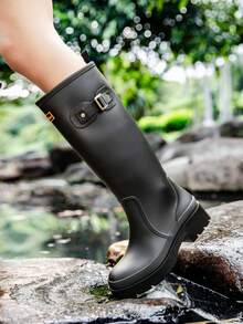 Fashionable Buckle High-Top Rain Boots, Korean Style Waterproof Boots, Women's Rainboots, Snow Boots, Motorcycle Boots