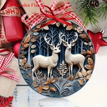 2D Flat Design, 1pc Deer Christmas Ornament, Perfect Holiday Tree Decoration And Gift, Outdoor Celebration Christmas Tree Party Decoration, Seasonal Home Hanging Decoration - Multicolor - View 2