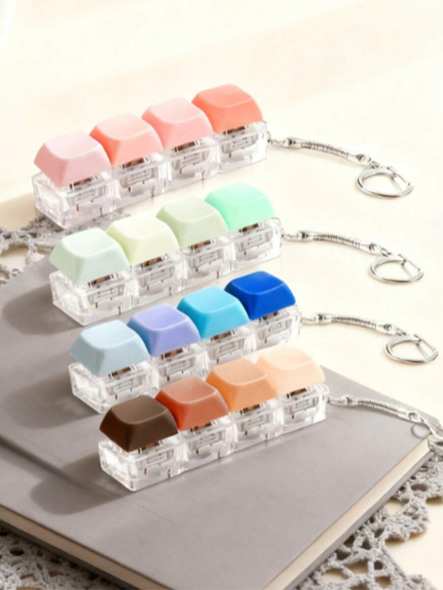 1pc Random Keyboard Fingertip Spinner Toy 4-In-1 Keyboard Keychain Cube Mechanical Click Toy, Stress Relief Gift Suitable For Office, School, Home (Gradient Color) - Multicolor - View 1