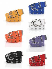 1pc Fashionable Double Holes Canvas Leather Belt Casual Jeans Belt, Extended Length, Unisex, Street Style, Suitable For Youth Summer, School Fall, Autumn, Halloween