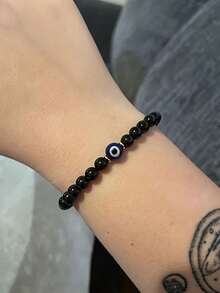 Braccialetto di cristallo con occhio malvagio, tormalina nera, empatia, protezione dell'aura, assorbimento di energia negativa, guarigione cristallina, sollievo dallo stress