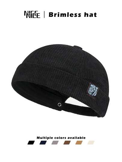 Casquette homme sans visière en velours côtelé à motif tête de tigre, chapeau marin à la mode automne/hiver, taille ajustable, style vintage, confortable et polyvalent.