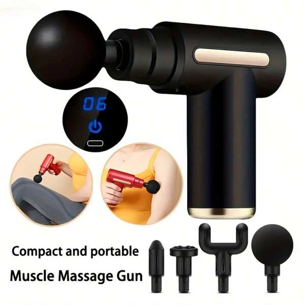 Portable Muscle Massage Gun For Body Massage, With Led Touch Screen, Speed Adjustment, Rechargeable, And 4 Replaceable Massage Heads Fascia Gun - Muscle Seat - Professional Physiotherapy Grade Multi-Functional Mini Electric Handheld Hammer Shoulder And Neck, Cervical Waist, Body Percussion Back Electric Instrument Gifts For Men Women Gift Ideas Unique Gifts Top Cool Gifts Gifts For Her Gift Sets