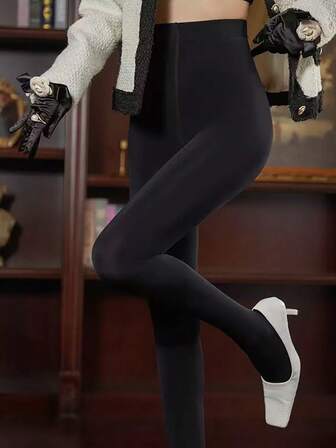 1 Pair Solid Color Sexy Nylon Quilted Shiny Pantyhose, Autumn/Winter For Dress, For Christmas Gift