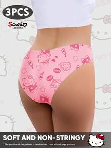 Sanrio 3 Pcs Pack Sanrio Hello Kitty Low-Waist Printed Seamless Breathable Panties For Women