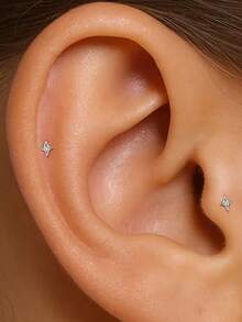 EleRunis 1PC 925 Sterling Silver Dainty Prong Setting Stud 18K Gold Plated Cartilage Helix Tragus Piercing Hypoallergenic Earring Jewelry Gift For Women Girls Daily Wear Wedding Party Engagement - Silver - View 2