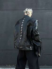Small Niche Dragon Bone Metal Spine Fold Deconstruction Short Leather Jacket Jacket - Black - View 2