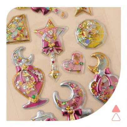 3D闪亮魔法公主摇摇贴纸，可爱设计，镶嵌水晶，趣味十足，创意无限，采用PVC材质。多种款式可选，适用于贴纸簿、笔记本电脑、冰箱，以及装饰卡通主题DIY手机壳。