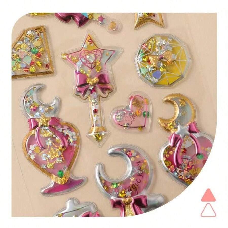 3D闪亮魔法公主摇摇贴纸，可爱设计，镶嵌水晶，趣味十足，创意无限，采用PVC材质。多种款式可选，适用于贴纸簿、笔记本电脑、冰箱，以及装饰卡通主题DIY手机壳。 - 彩色 - 查看 1