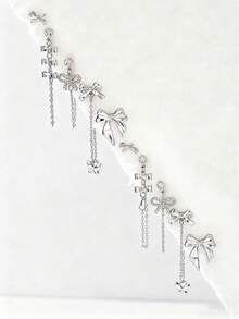 10pcs Silver Bow Earrings Set, Including Bow Stud Earrings And Bow Pendant Earrings, Jewelry For Women