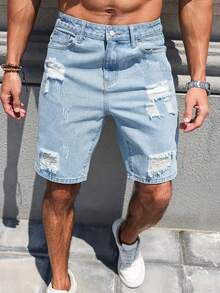 Men's Fashionable Distressed Denim Shorts Jorts