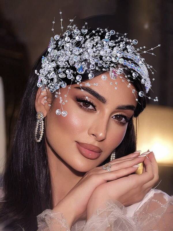 1 buc. Elegant stil prințesă, cu cristale artificiale, bentiță de mireasă, potrivită pentru nuntă, petrecere, teatru, scenă