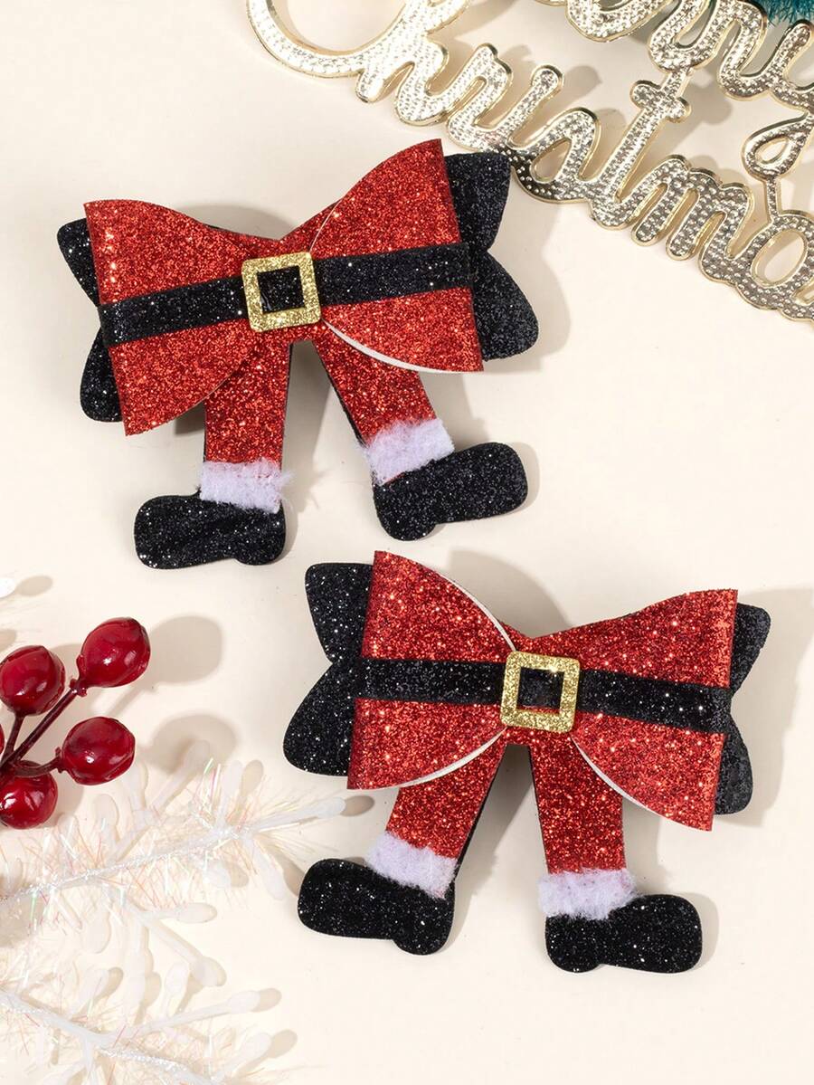 2 Stück Mädchen Weihnachten funkelnde Glitzer rot & schwarz Haarschleifen Clips, Weihnachtsparty Haarspangen feiern, süße Festivalschleifen für Mädchen, Weihnachts Haaraccessoires, Fröhliche Weihnachten