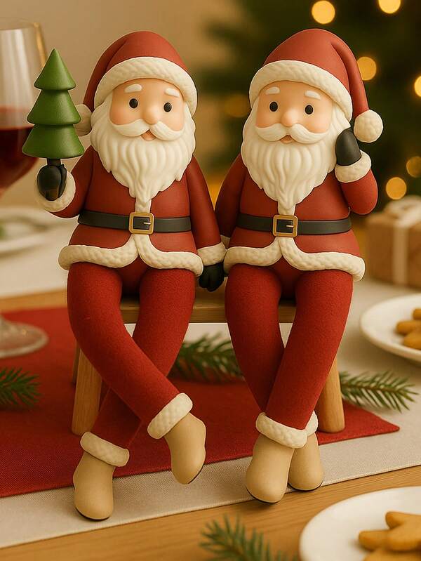 1/2pcs Santa Claus Christmas Table Decoration, Cute Sitting Figurine With Bendable Cloth Legs, Table Centerpiece/Party Decor, Festive Holiday Gift