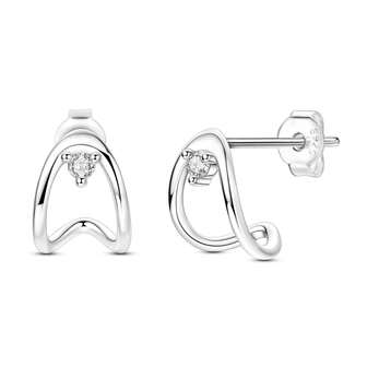 极简主义曲线耳钉，抽象设计 925 纯银珠宝耳环，适合女士（日常奢华佩戴）