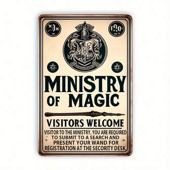 魔法部复古锡标牌：适合电影爱好者的迷人金属海报，非常适合卧室墙壁、咖啡厅装饰或酒吧墙壁艺术（12x8 英寸） - 男士礼物、洞穴装饰、酒吧墙壁装饰、金属墙壁艺术、复古墙壁装饰、锡标牌海报、男士房间装饰。