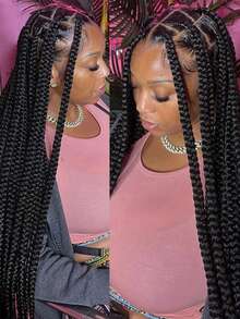 360 Knotless Box Braids Lace Front Wig Super Long Full Lace Box Braid Wig With Baby Hairs Synthetic Braided Wigs For Black Women - màu đen - Xem 3