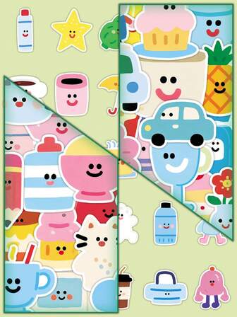 50pcs Cute Cartoon Dopamine Doodle Stickers, Minimalist & Adorable Decor For Notebooks, Stationery, Luggage