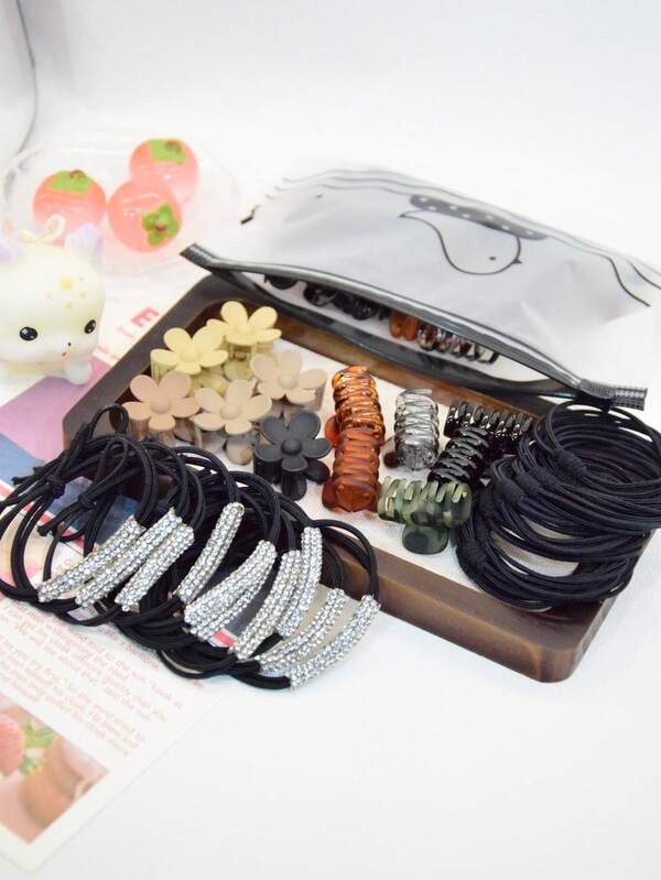 37pc High Ponytail Combination Set With Hair Bands And Hair Clips, Suitable For Daily Life