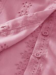 2pcs Girls Hollow Out Embroidery Collar Blouse And Skirt Set, Casual & Fashionable, Autumn/Winter/Spring - Pink - View 7