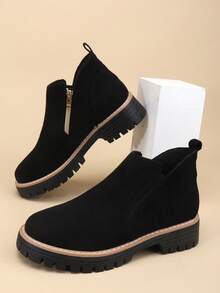 女士经典圆头套脚舒适双侧松紧带短靴，骑马靴，户外靴，切尔西靴