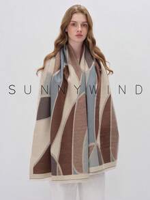 1pc Women's Geometric Pattern Polyester Fashion Scarf, Suitable For Everyday Use In Autumn/Winter - Light Blue - View 9