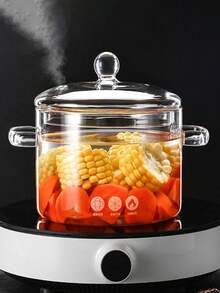1pc Glass Pot Healthy Pot High Boron Heat-Resistant Thick Glass Pot For Stewing Soup On Open Flame, With Lid, Suitable For Mulled Wine - Clear - View 4