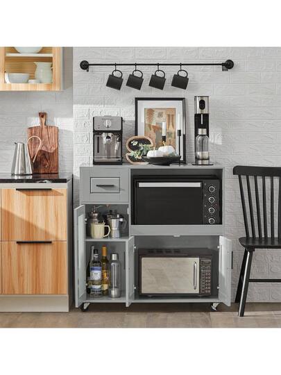 SoBuy Sideboard On Wheels Kitchen Trolley Microwave Cabinet Storage Dresser Approx. 88.5 89 40 Cm FSB78