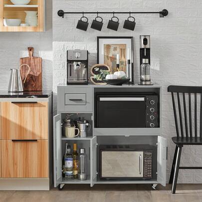 SoBuy Sideboard On Wheels Kitchen Trolley Microwave Cabinet Kitchen Cabinet Trolley Storage Cabinet Kitchen Dresser Kitchen Trolley W X H X D Approx. 88.5 X 89 X 40 Cm FSB78