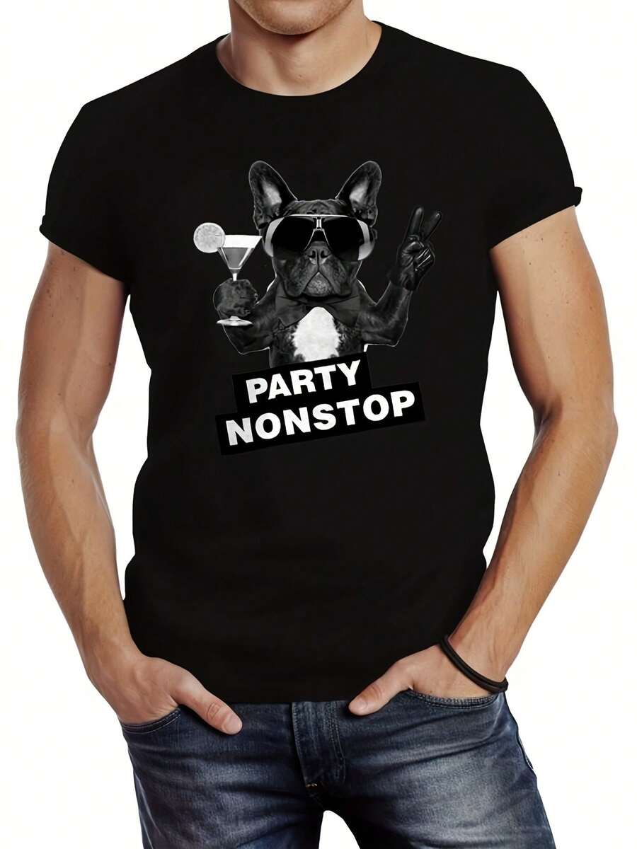 S Party Nonstop Pug French Bulldog Slim Fit Neverless® T-Shirt- - Style 6 - View 1