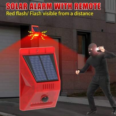 Đèn nháy năng lượng mặt trời Yoosun tích hợp cảm biến chuyển động - Còi báo động an ninh ngoài trời âm thanh lớn 129dB, nhấp nháy màu đỏ, pin sạc năng lượng mặt trời 1200mAh, dùng cho nhà ở, biệt thự, sân vườn, trang trại.