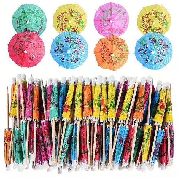 50/100pcs Colorful Bamboo Cocktail Picks, Mini Umbrella Drink Stirrers, Suitable For Events, Parties, Hotel Tabletop Decor