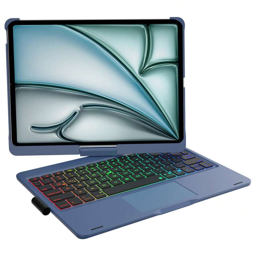Keyboard Case For IPad 10th Generation&IPad 11th(A16,2025),IPad Air 11(M3,M2/IPad Pro 11 Inch Keyboard,360°Swivel,7 Use Modes,Rainbow Backlight - Lake Blue - View 1