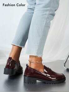 Damen Burgunderrote vielseitige Loafer, neue Frühling/Herbst weiche PU-Leder Rundkappen Slip-On Flats, Große Größen, britischer Stil Arbeits-/Pendler Lässig Schuhe