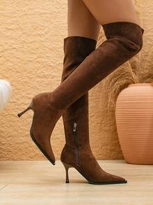 Women's Pointed Toe Side Zipper Stiletto Heel Thigh High Boots