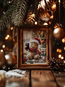 2D plat, 1 pièce Peinture de bonhomme en pain d'épices d'hiver de Noël, décoration de vacances imperméable à l'encre avec chapeau de Père Noël et paysage enneigé, style art déco moderne classique pour salon, chambre, cuisine, salle de bain, bureau à domicile, dortoir - cadeau parfait, décoration de pièce de vacances, sans cadre