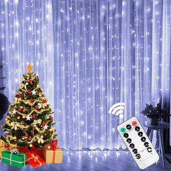 Luces de cortina LED alimentadas por USB con control remoto - 8 modos de parpadeo, instalación sin ganchos para decoraciones de Navidad, Día de San Valentín, Halloween y Año Nuevo