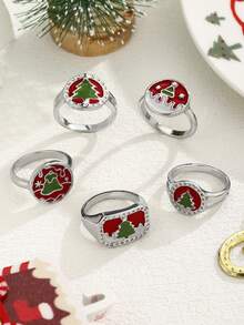 5Pcs/Set Christmas Set Napkin Rings, Table Christmas Decoration Napkin Buckles, Christmas Tree, Bells, Boots, Deer, Antique Gold Wreath, Cane Napkin Rings