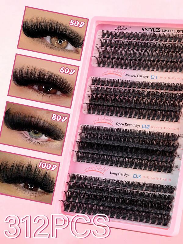 320PCS Individual Lash Clusters Large Capacity 50D+60D+80D+100D+100D+120D D Curl 10-18mm DIY Lash Clusters Natural Look&Extra Thick&Wispy&Ultra Soft&Super Light Reusable Individual Segmented False Eyelashes Eyelash Extension Kit Suitable For Travel, Daily Wear For Beginners, Weddings, Dates, Parties, Festivals, Very Suitable For Christmas/Halloween/Gift Eyelash Bundles