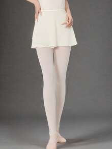 Daydance 女式芭蕾舞裙成人短款裹身雪纺裙系带芭蕾短裙滑冰裙芭蕾舞蹈迷你裙舞蹈服 - 白色 - 查看 6